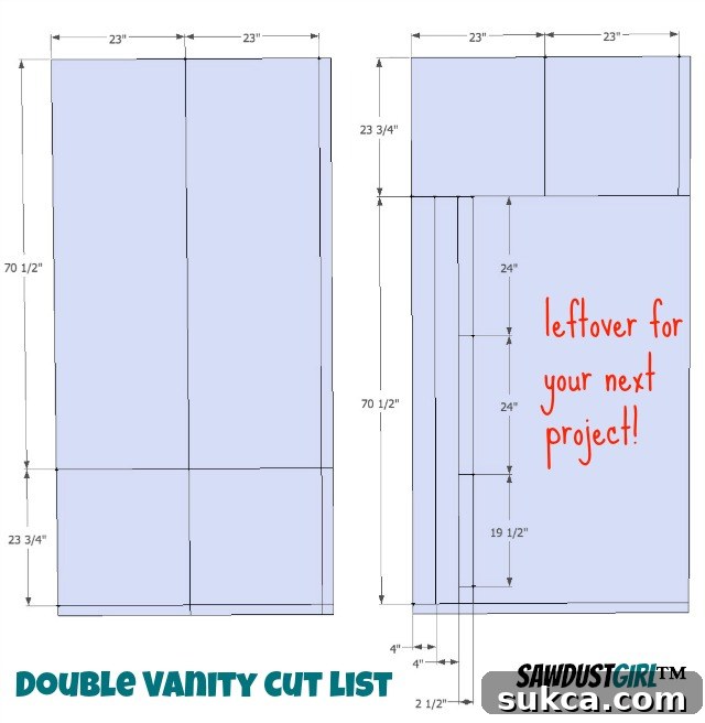 Cut list for Double Vanity Plywood Components