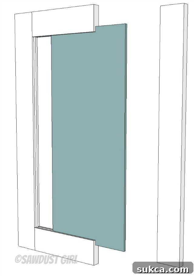 Sliding the panel into the cabinet door frame