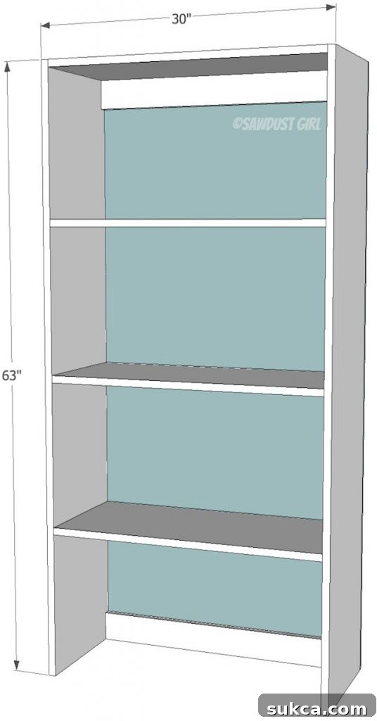 Build a bookshelf with free plans! Detailed back panel attachment.