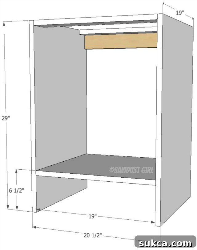 Assembly diagram for 19x19 base cabinets - Cara Collection