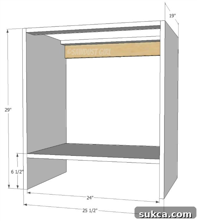 Assembly diagram for 24-inch base cabinet - Cara Collection