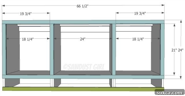 Face frame dimensions for Cara Middle Cabinet