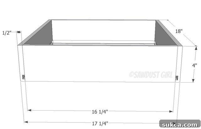 Drawing for 4-inch deep drawers in the left side of the middle section, 18-inch deep cabinet