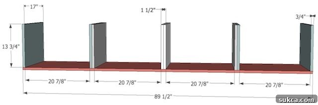 Attach Side and Divider Panels Diagram showing how to attach sides and dividers to the bottom of the DIY window seat bench