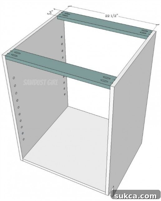 Attaching cabinet stretchers with pocket hole screws