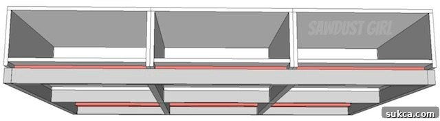 Diagram showing how to secure the storage compartments within the 2x4 base, highlighting screw locations.