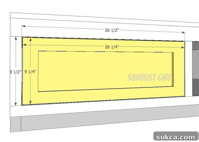 A drawer box being installed into a cabinet opening, demonstrating the use of drawer glides.