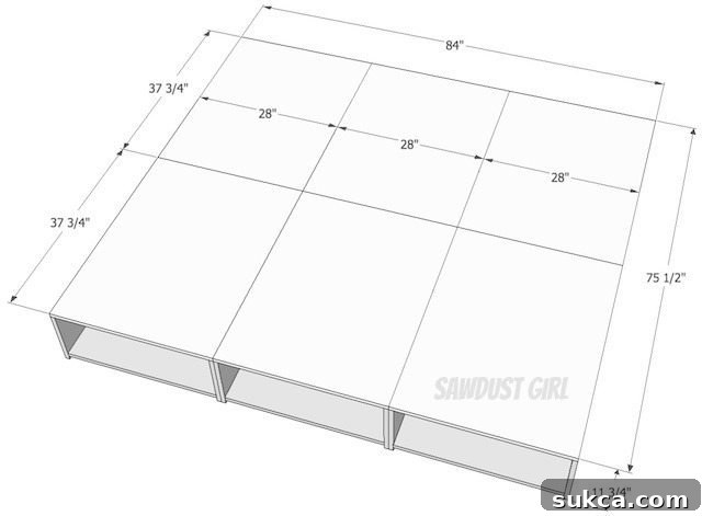 All six storage compartments assembled and arranged, ready for integration into the bed frame.