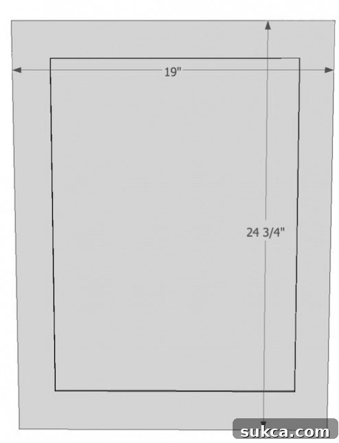 Final diagram illustrating the completed cabinet with the door installed, showcasing dimensions and overall design.