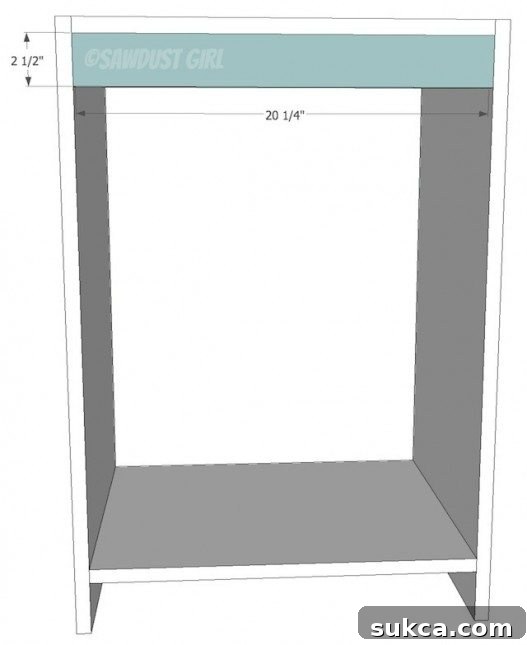 Illustration showing the attachment of the plywood back cleat using pocket hole screws for internal support.