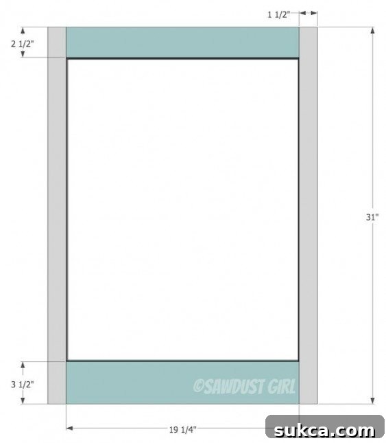 Diagram of Face Frame Option 1, showing the frame extending to the floor to integrate with baseboard molding.