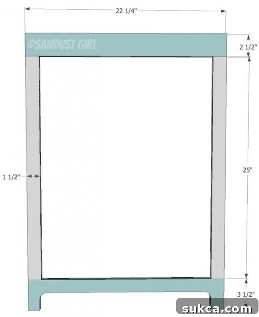 Diagram of Face Frame Option 2, featuring a recessed kick plate design.