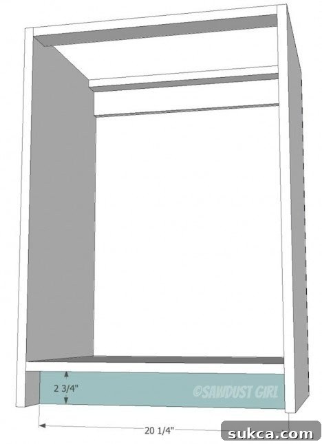 Side profile of Face Frame Option 2, illustrating the kick plate recess.