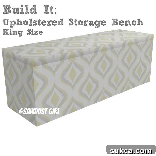 Elegant King Ottoman with Hidden Storage 11 King size upholstered storage bench plans from SawdustGirl.com