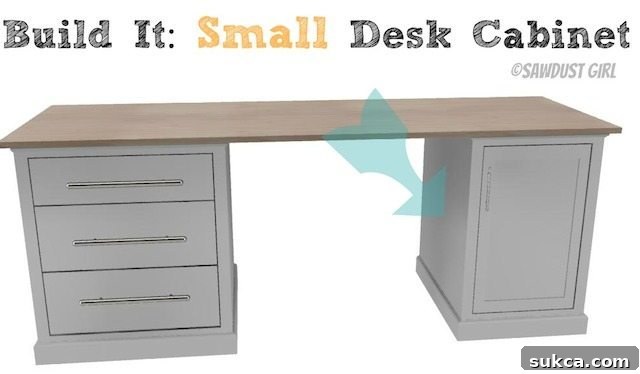 Custom DIY small desk cabinet for organized office or craft room