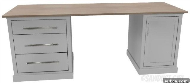 A custom-built home office desk featuring two Madison Avenue Collection small desk cabinets topped with a solid countertop.