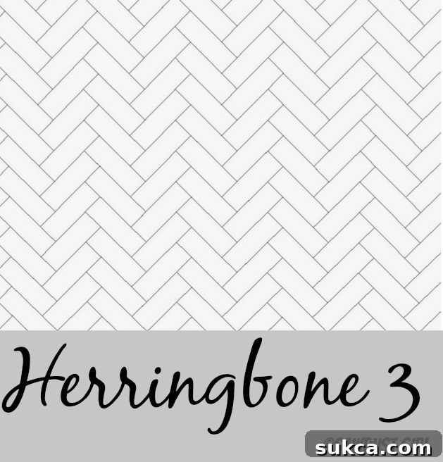 Detailed view of Herringbone subway tile pattern option 3, showcasing a unique twist