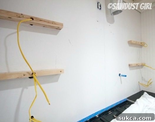 Electrical Rough-In for Floating Shelf Lighting