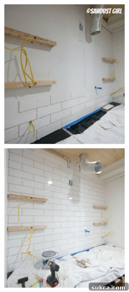 Tiling Around Floating Shelf Cleats