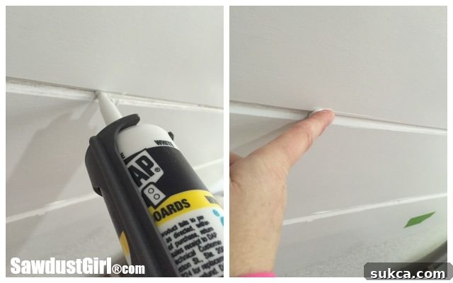 Caulking V-Grooves on a stable plywood plank wall