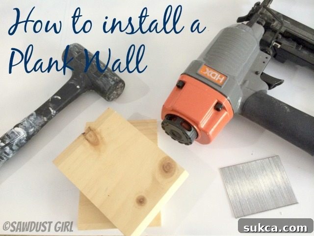 Tools and supplies for installing a plank wall