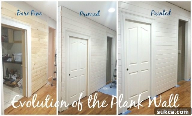 Painted tongue and groove plank wall