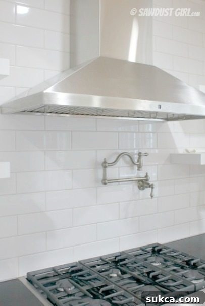 The pot filler after initial installation, prior to final tiling Kitchen Pot Filler