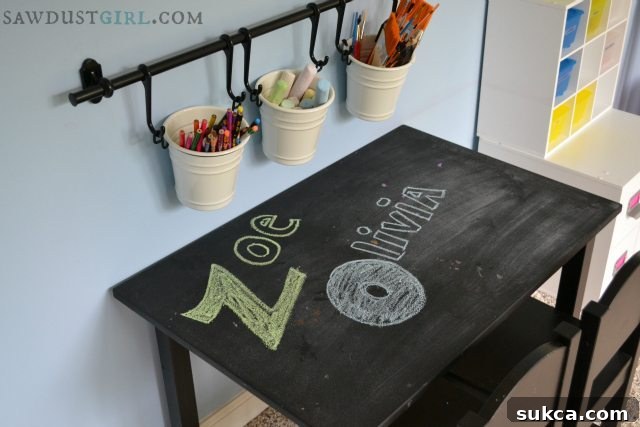 Playroom Chalkboard Desk for Creative Fun A dedicated chalkboard desk area within the playroom, offering a perfect spot for drawing, learning, and creative expression, integrated seamlessly into the built-in design.