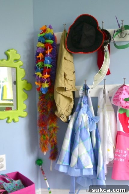 Charming Dress Up Corner in Playroom A charming dress-up corner in the playroom, featuring easy-to-access storage for costumes and accessories, fostering imaginative play and storytelling.
