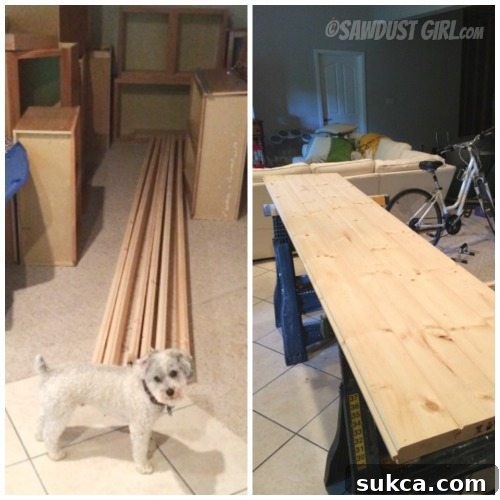 Barn Door Project Materials Wood Stacked for Barn Door Construction in Basement