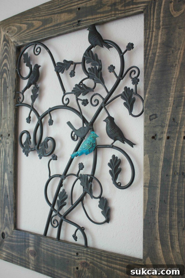 Finished Repurposed Fireplace Screen Art with Rustic Frame