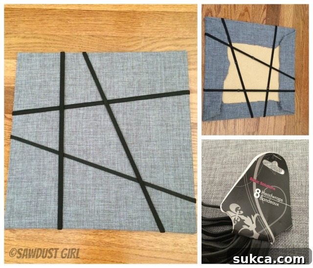Creating a fabric memo board with elastic bands for holding items