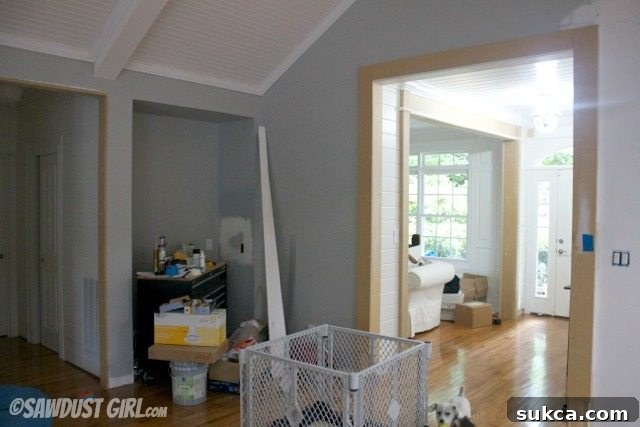 new doorway in dining room, showcasing renovation work around the entryway and structural modifications