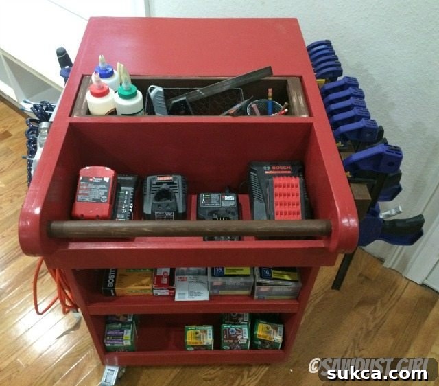Rolling cart for tool and air compressor storage. Woodworking plans