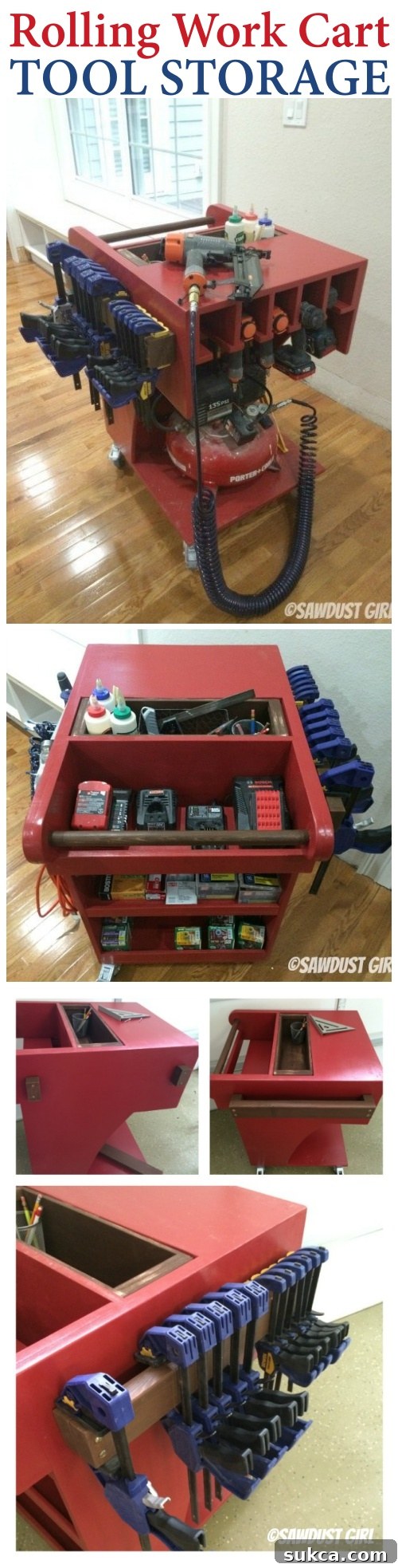 Rolling tool cart with TONS of storage. Free woodworking plans!