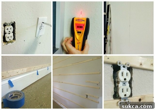 DIY Pegboard Organization Wall 4 Detailed steps for how to install pegboard, including securing wood strips to studs