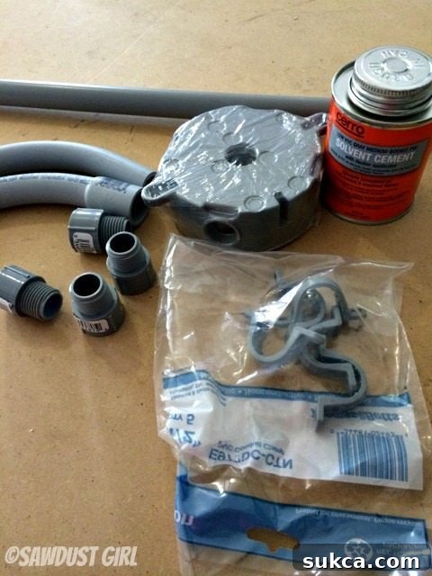 Assortment of electrical supplies for installing shop lights