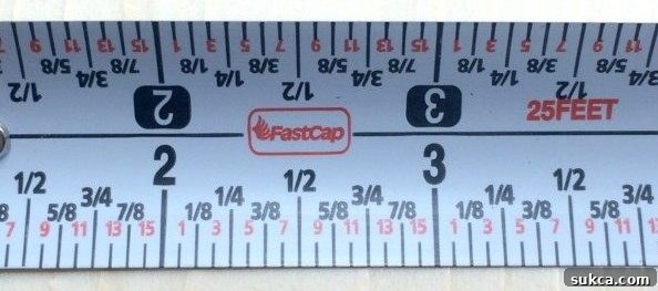 FastCap 16th Inch Labeling FastCap tape measure showing detailed 16th inch markings