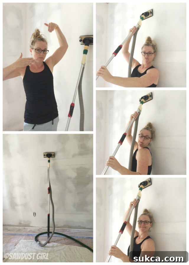 Achieving perfectly smooth walls with zero dust aftermath Showing clean wall after dust-free skim coating sanding, emphasizing no residue