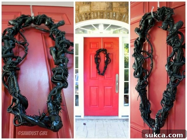 Spooky Halloween Decor - snake entwined coffin wreath