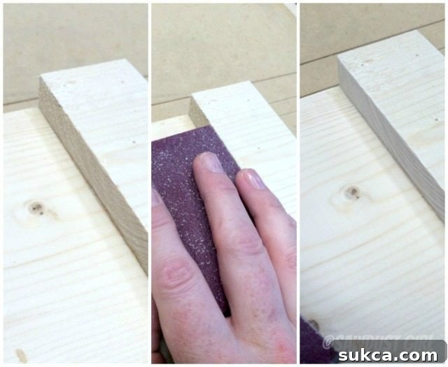 Sanding Wood Blocks Carefully sanding the edges of wooden blocks to remove imperfections before applying finish.