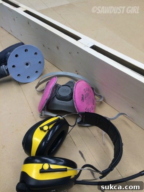 Woodworking Safety Gear Essential 3M safety gear for DIY woodworking projects including safety glasses and ear protection.