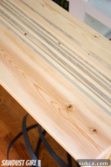 Rustic Contemporary Entry Table - GRR-RIPPER review Completed Rustic Contemporary Entry Table, showcasing the striped wood design