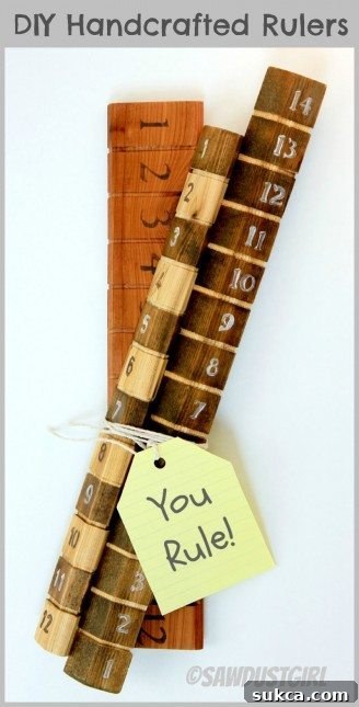 Collection of finished handmade wooden rulers, showcasing various designs and finishes