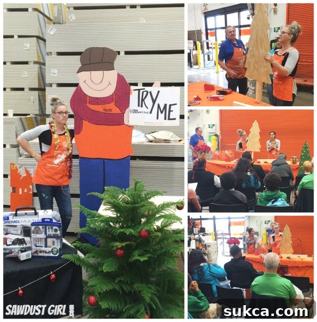Home Depot DIY Workshop participants learning to build a Christmas tree