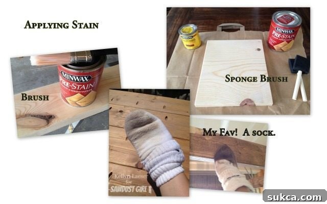 Stain Application with Cloth Hand applying oil-based wood stain with a cloth