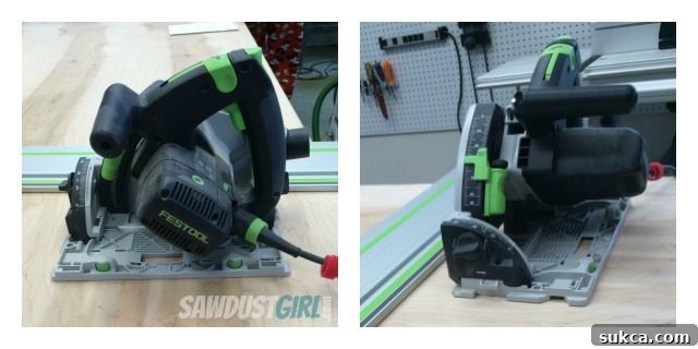 Festool Track Saw in action, demonstrating precision cutting