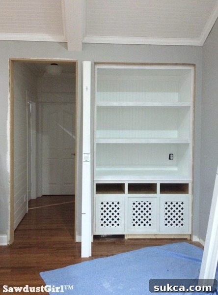 DIY Extra Wide Built-in Shelves Support How to support extra wide built-in shelves preventing sag and bowing in DIY bookcase projects