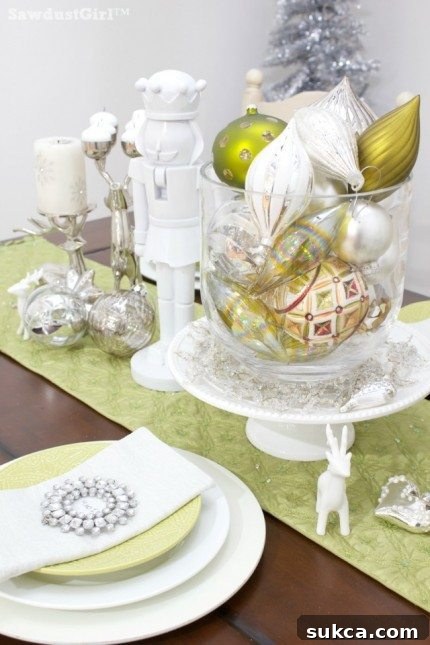 Christmas Table Setting Details Chartreuse and White Christmas Tablescape with place settings