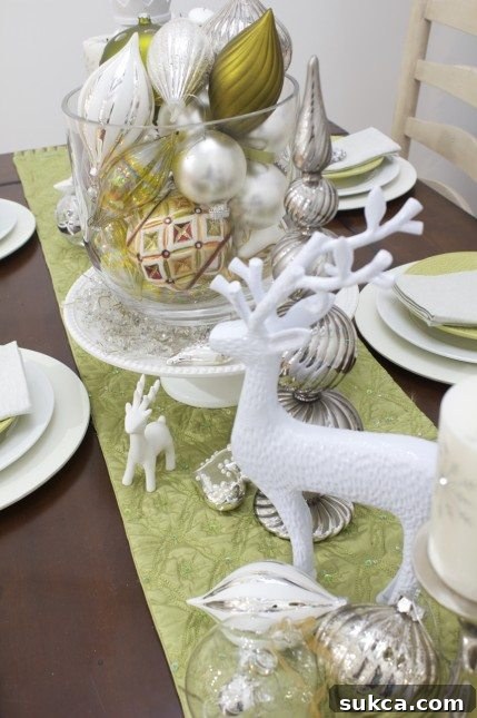 Holiday Table Runner Table runner detail on Chartreuse and White Christmas Tablescape